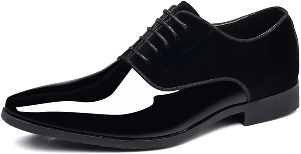 Men's Tuxedo Patent Leather Classic Velvet Lace-Up Business Dress Shoes