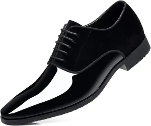 Men's Tuxedo Patent Leather Classic Velvet Lace-Up Business Dress Shoes