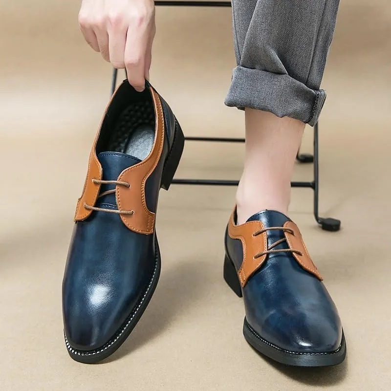 Men's Two-Tone Leather Oxford Dress Shoes, Lace-Up Brogue Wing Tip Formal Shoes, Block Heel Business Shoes, Low Top Non-Slip Shoes for Men
