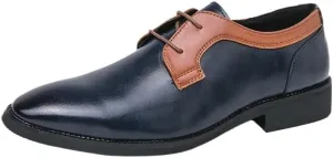 Men's Two-Tone Leather Oxford Dress Shoes, Lace-Up Brogue Wing Tip Formal Shoes, Block Heel Business Shoes, Low Top Non-Slip Shoes for Men