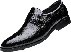 Men's Vintage Leather Oxford Shoes, Slip-On Pointed Toe, Non-Slip Business Dress Shoes, Black Platform Formal Oxfords Non Slip Resistant Block Heel Low Top Casual