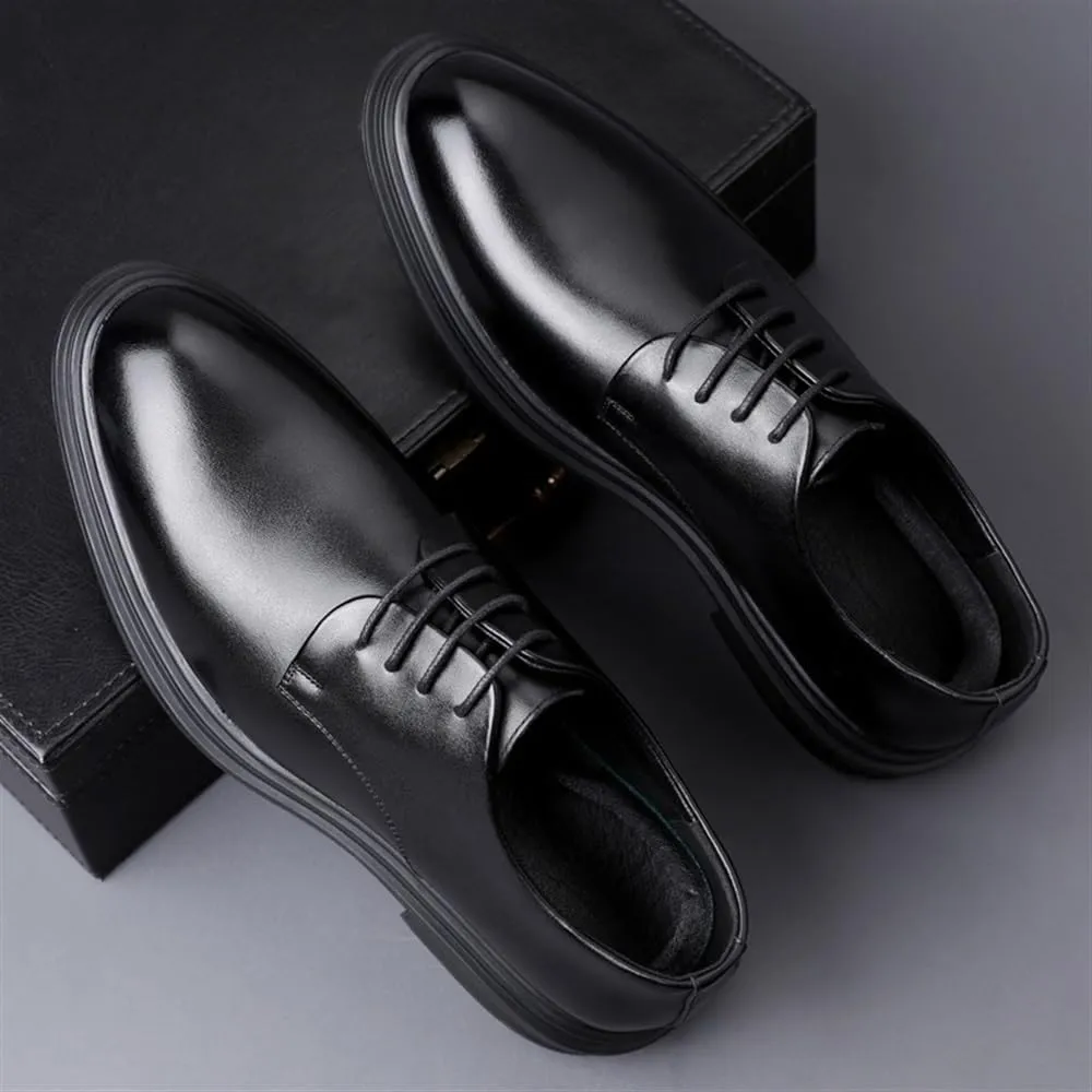 Mens Waterproof Platform Dress Shoes Classic Black Lace Up Patent Leather Shoes Formal Business Office Oxfords