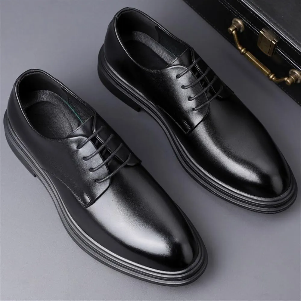 Mens Waterproof Platform Dress Shoes Classic Black Lace Up Patent Leather Shoes Formal Business Office Oxfords