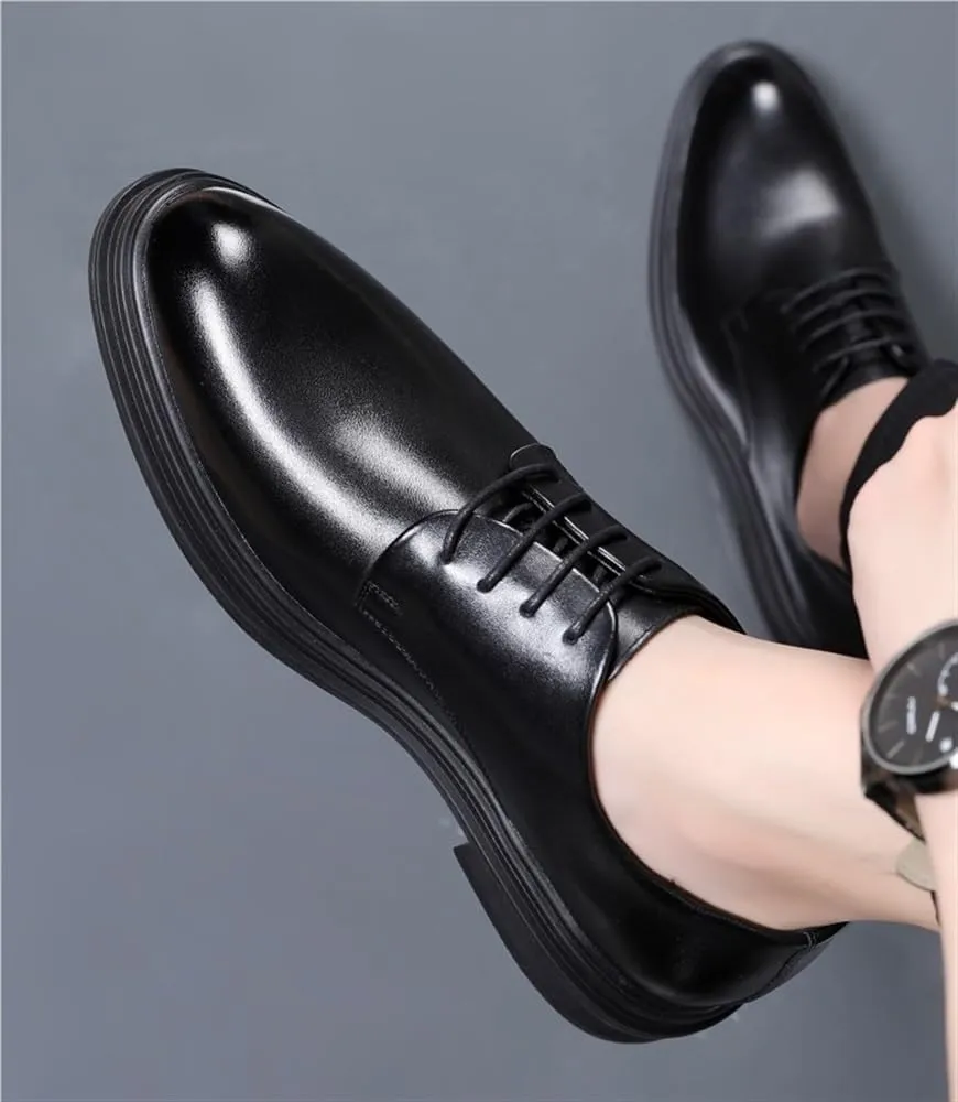 Mens Waterproof Platform Dress Shoes Classic Black Lace Up Patent Leather Shoes Formal Business Office Oxfords