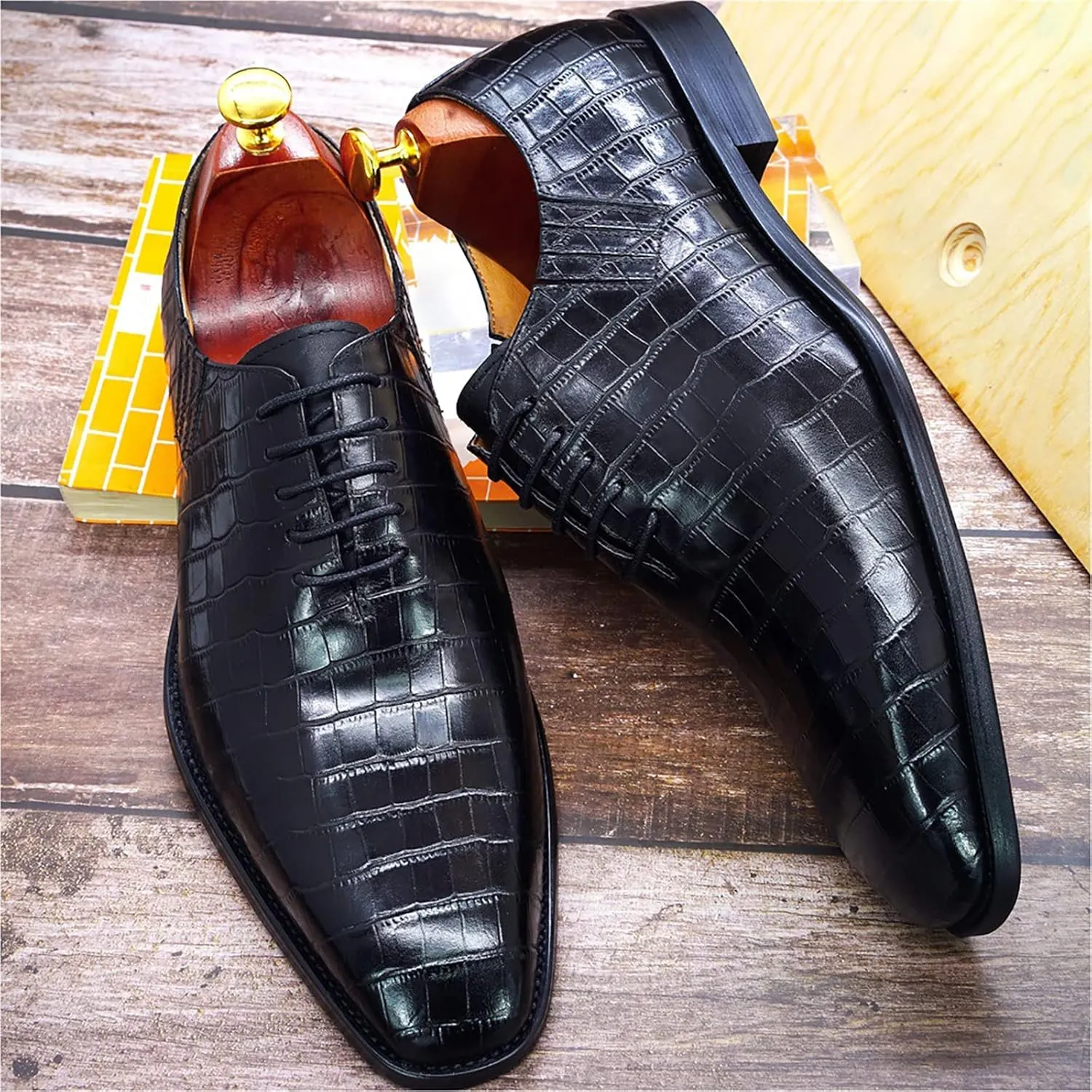 Mens Wedding Party Brogues Derbys Formal Dress Retro Oxfords Work Uniform Wingtip Leather Lace-ups,Black-39