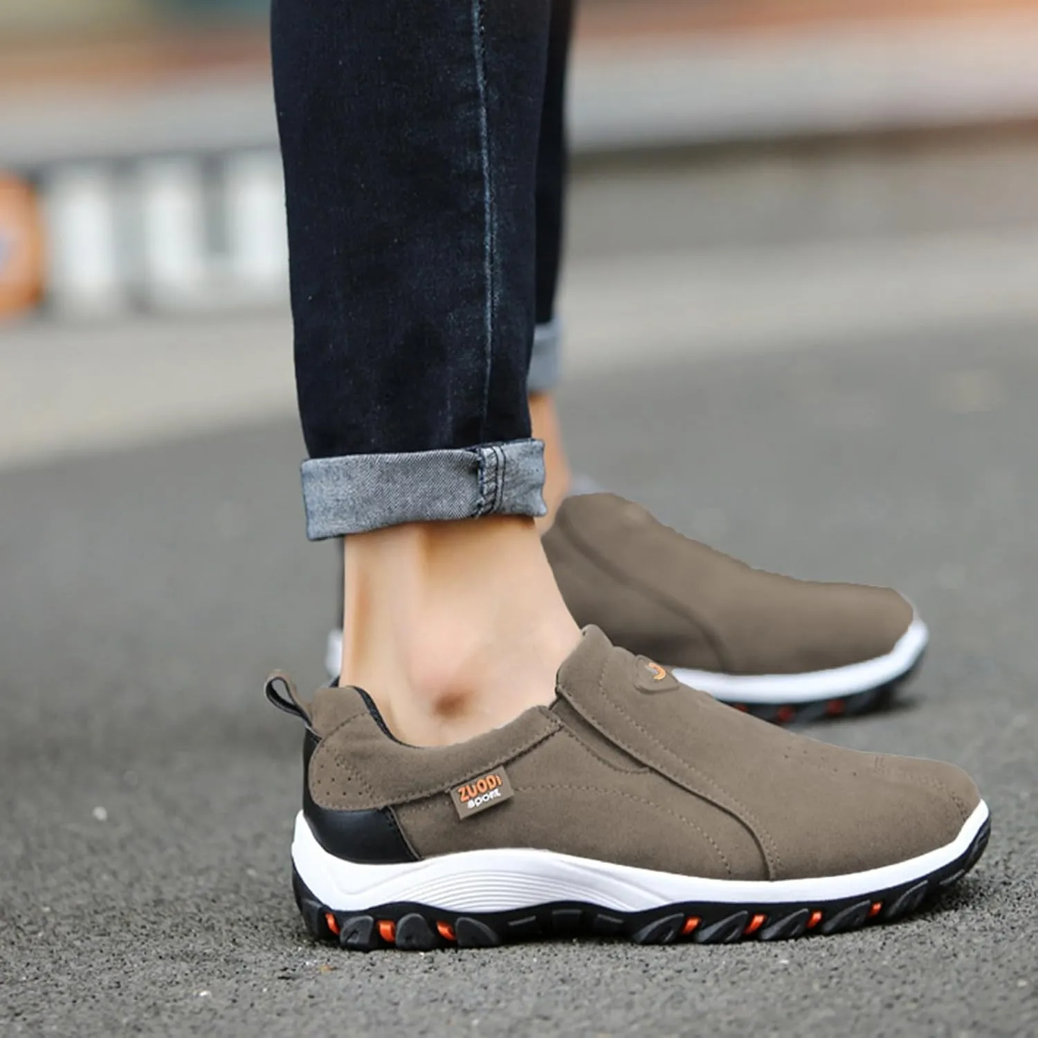 Men's Wide Hiking Shoes Slip on Loafers Trekking Trails Sneakers Waterproof Walking Shoes with Arch Support