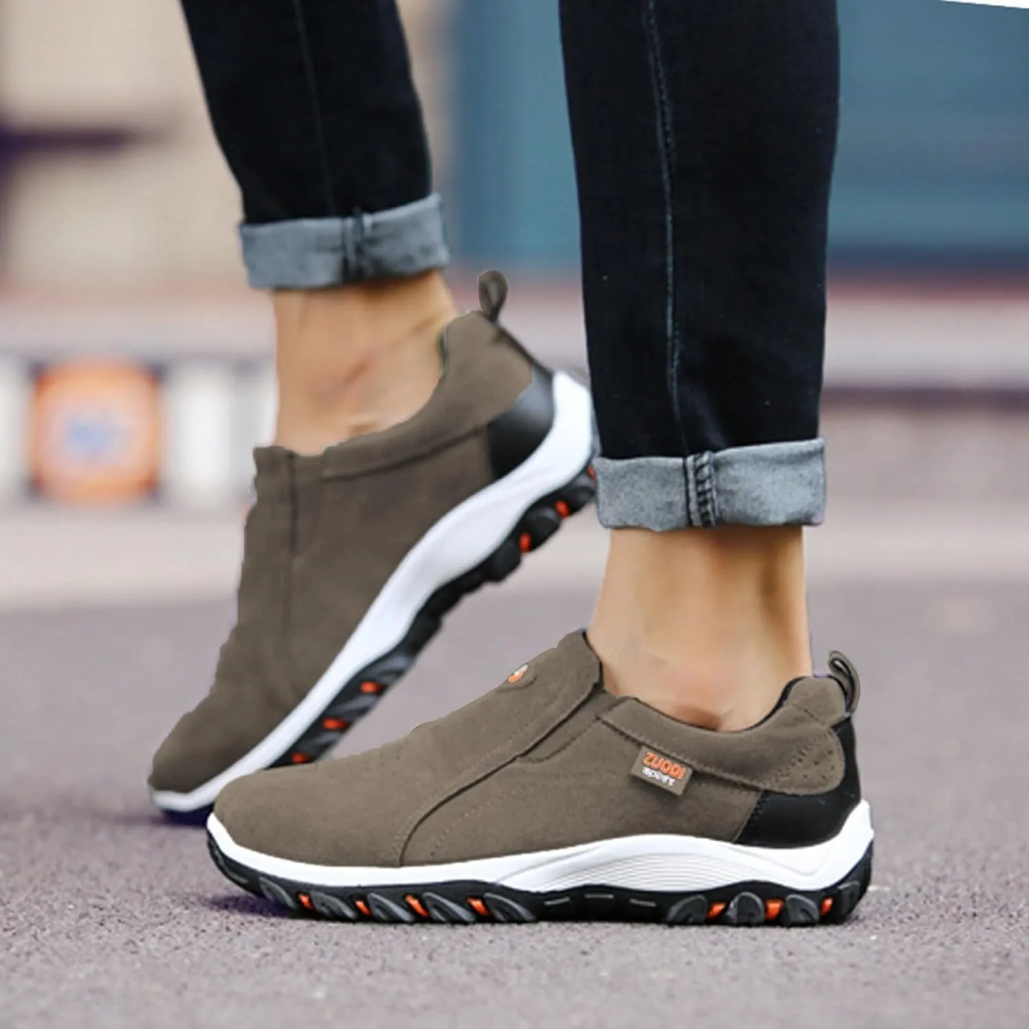 Men's Wide Hiking Shoes Slip on Loafers Trekking Trails Sneakers Waterproof Walking Shoes with Arch Support