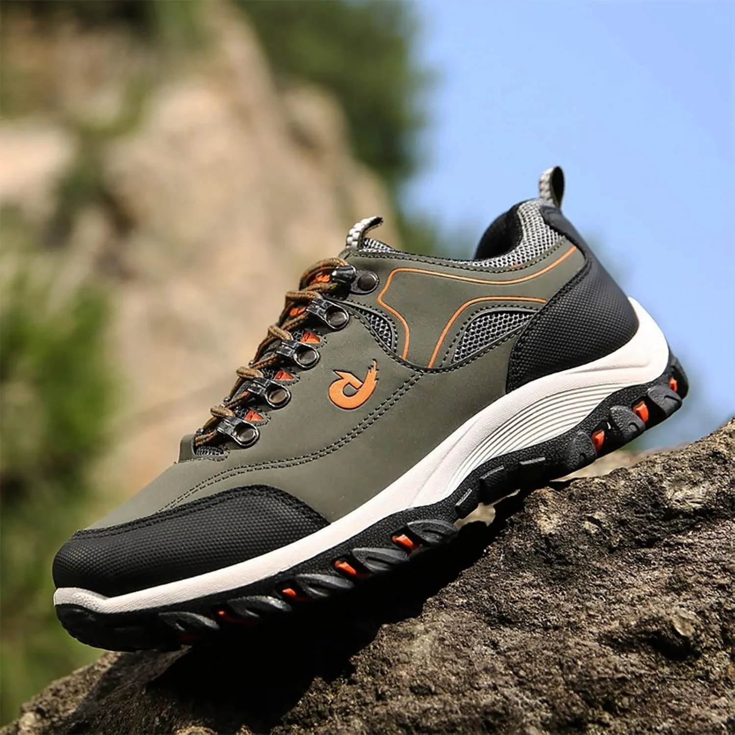 Men's Wide Hiking Shoes Slip on Loafers Trekking Trails Sneakers Waterproof Walking Shoes with Arch Support