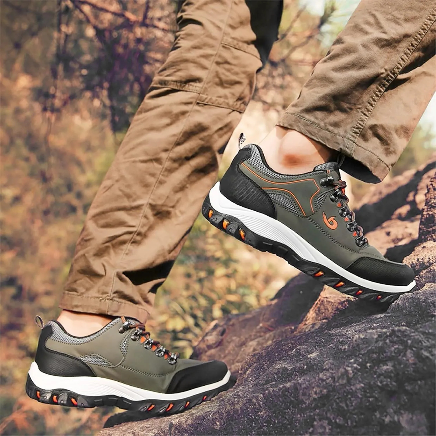 Men's Wide Hiking Shoes Slip on Loafers Trekking Trails Sneakers Waterproof Walking Shoes with Arch Support