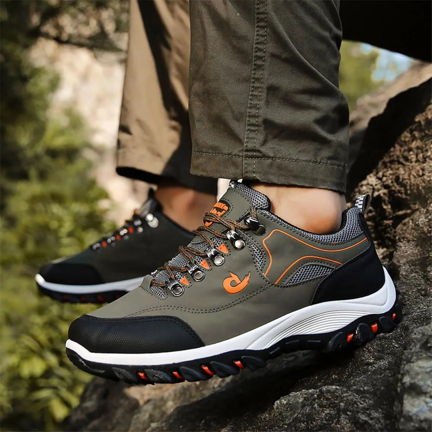 Men's Wide Hiking Shoes Slip on Loafers Trekking Trails Sneakers Waterproof Walking Shoes with Arch Support