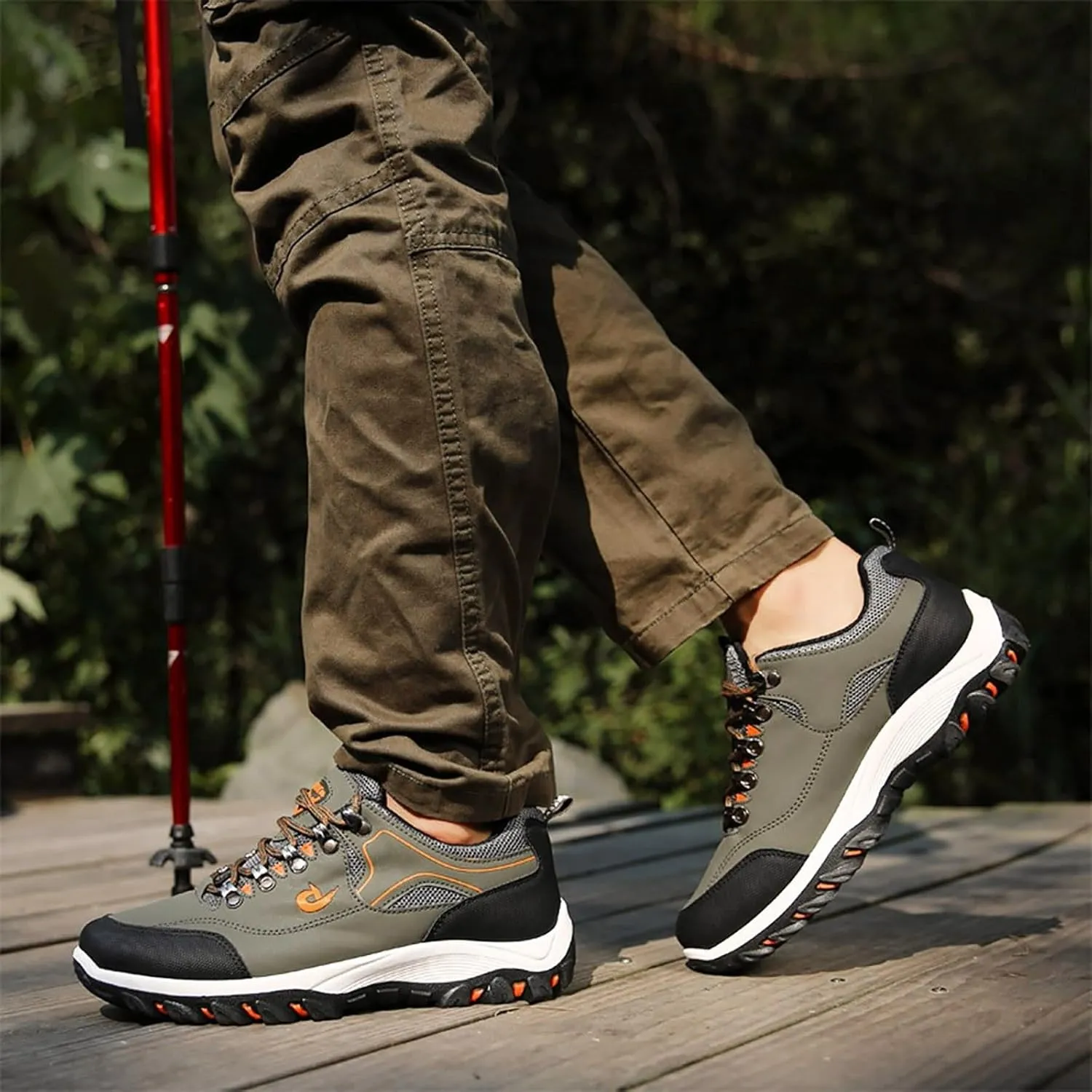 Men's Wide Hiking Shoes Slip on Loafers Trekking Trails Sneakers Waterproof Walking Shoes with Arch Support
