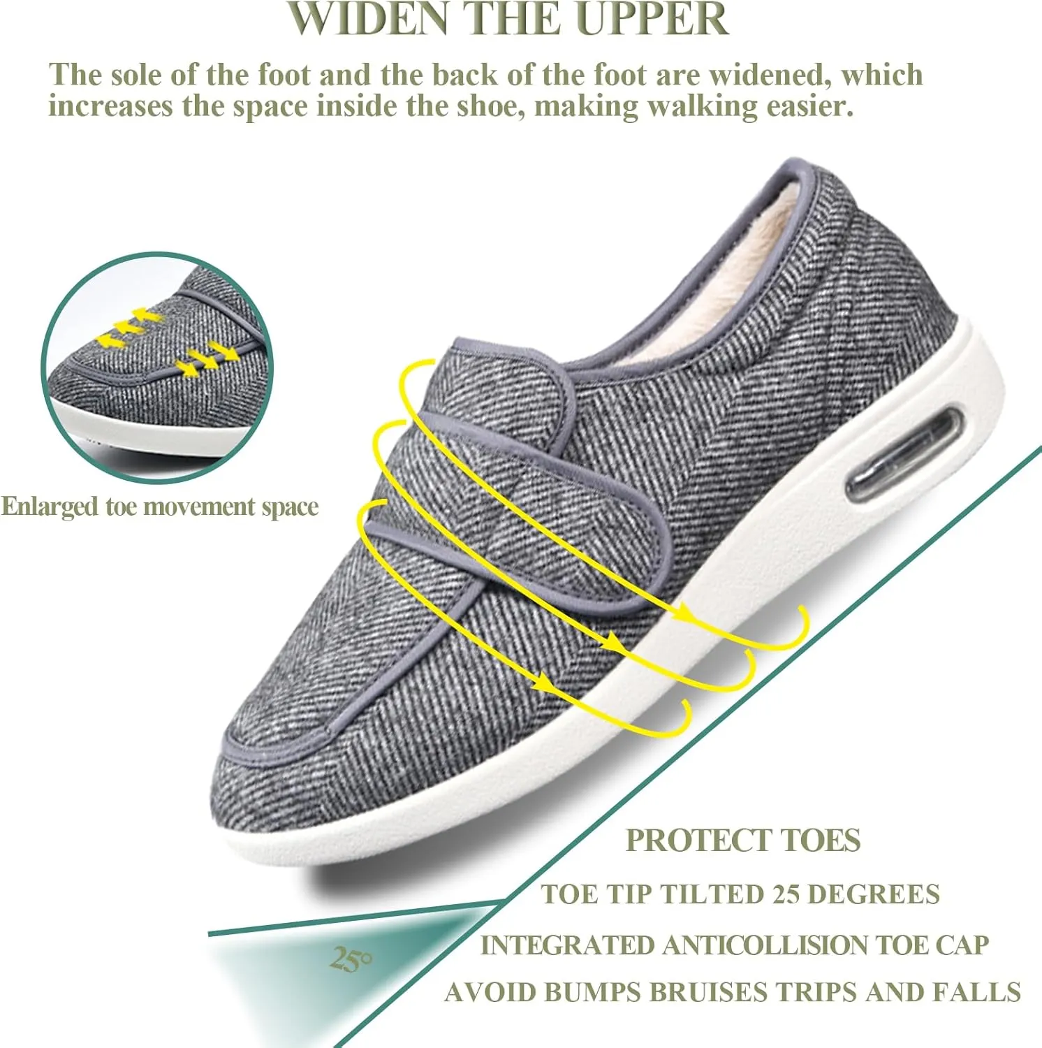 Mens Womens Diabetic Shoes Adjustable, Walking Shoes Wide Lightweight Widening for Elderly Swollen Feet Non Slip, Indoor Outdoor Shoes