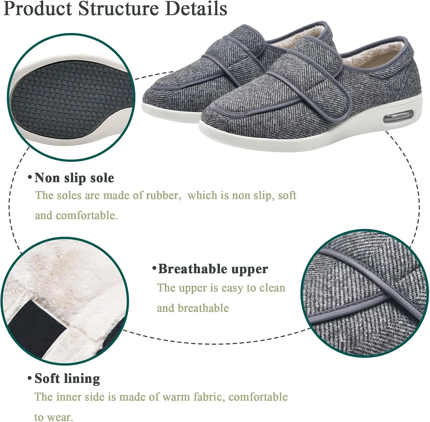 Mens Womens Diabetic Shoes Adjustable, Walking Shoes Wide Lightweight Widening for Elderly Swollen Feet Non Slip, Indoor Outdoor Shoes