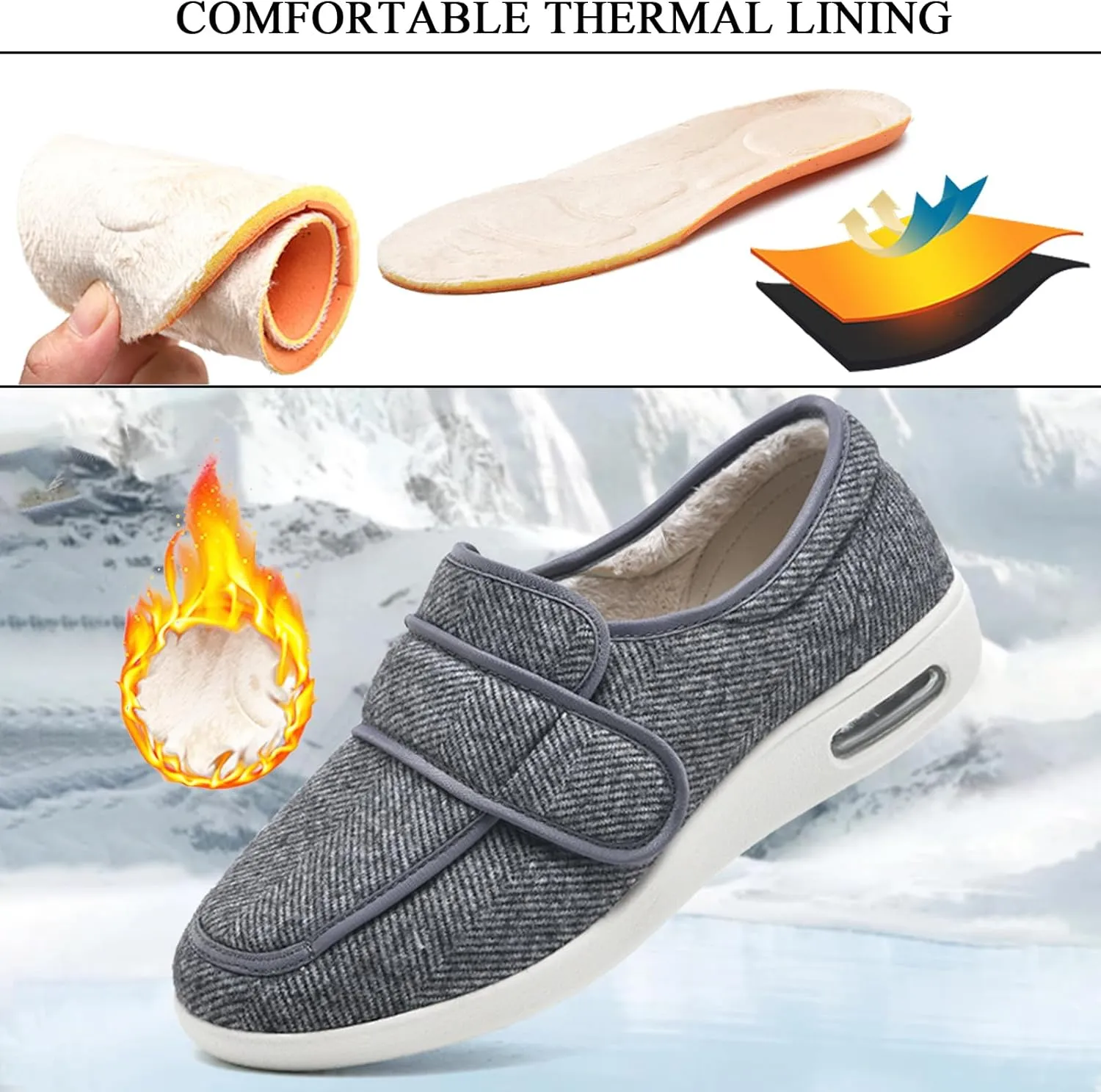 Mens Womens Diabetic Shoes Adjustable, Walking Shoes Wide Lightweight Widening for Elderly Swollen Feet Non Slip, Indoor Outdoor Shoes