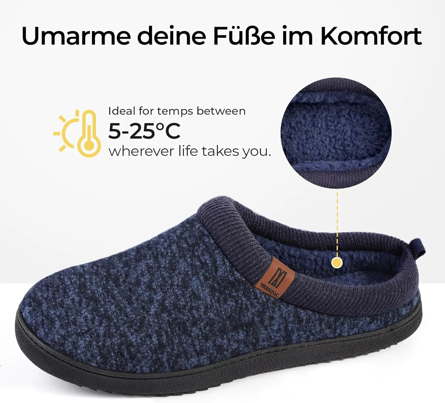 MERRIMAC Men's Slip on Slippers Comfy Memory Foam Non Slip Indoor House Shoes