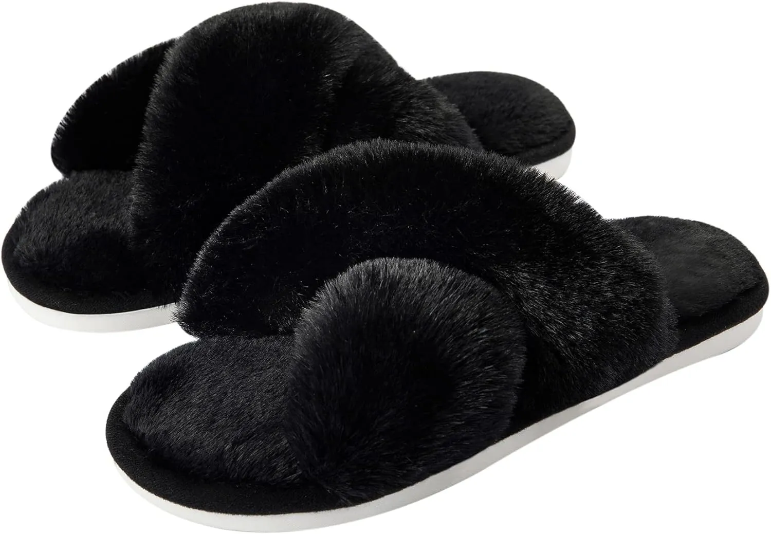 Metog Women's Fuzzy Cross Band Indoor/Outdoor Soft Open Toe Slippers