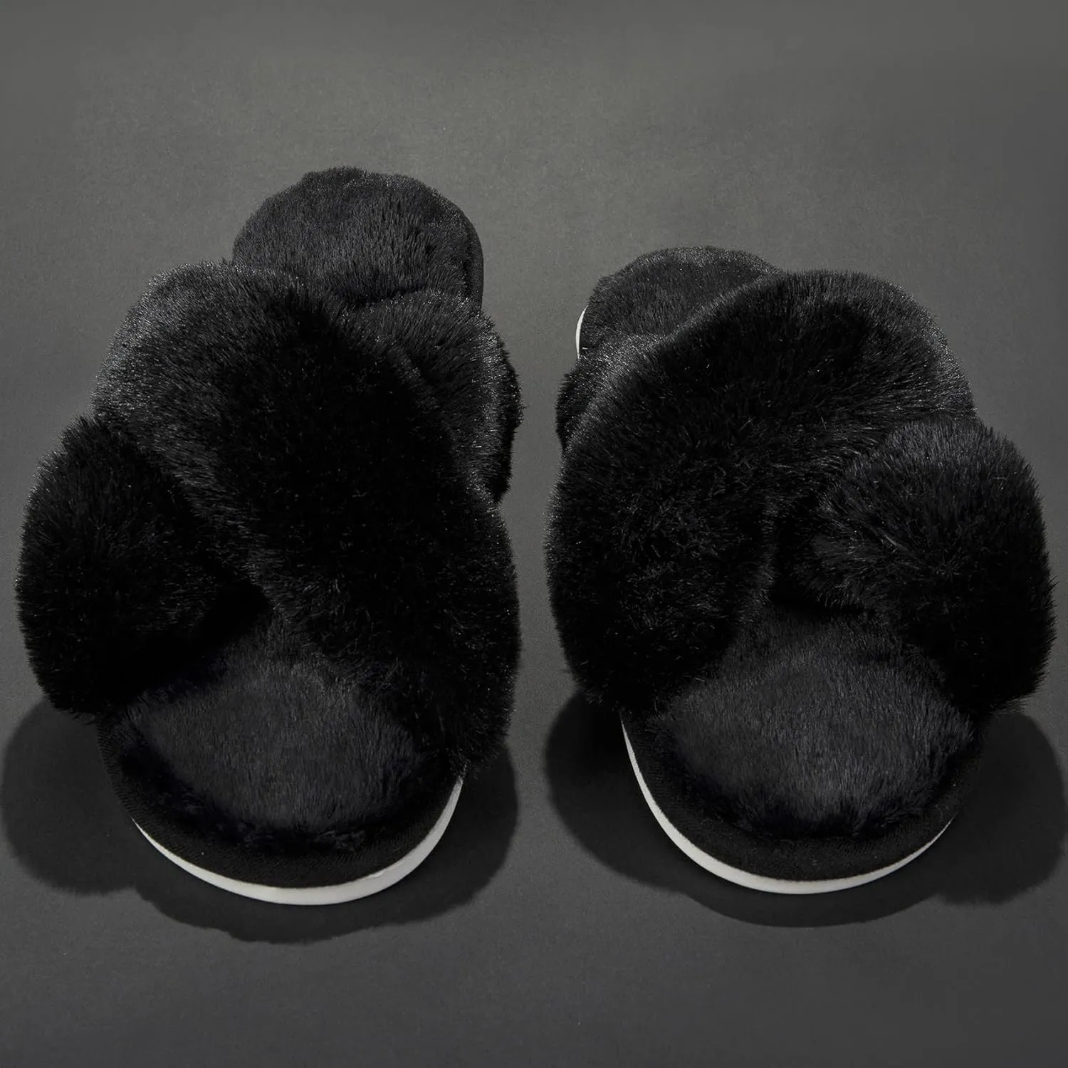 Metog Women's Fuzzy Cross Band Indoor/Outdoor Soft Open Toe Slippers