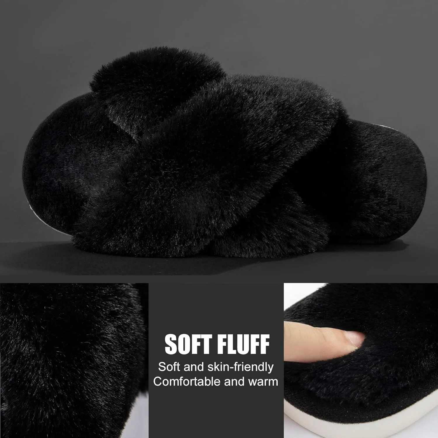 Metog Women's Fuzzy Cross Band Indoor/Outdoor Soft Open Toe Slippers