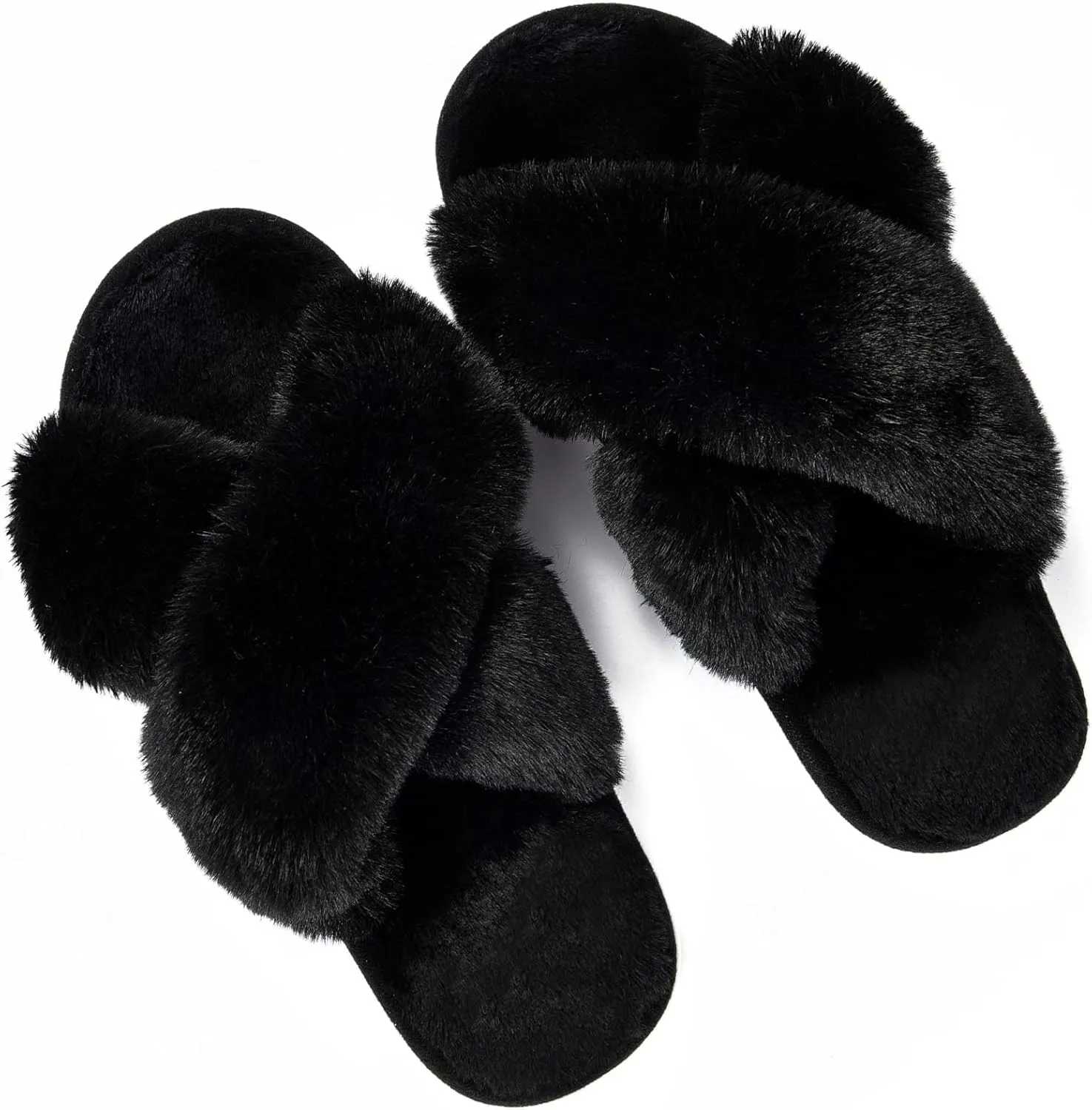 Metog Women's Fuzzy Cross Band Indoor/Outdoor Soft Open Toe Slippers
