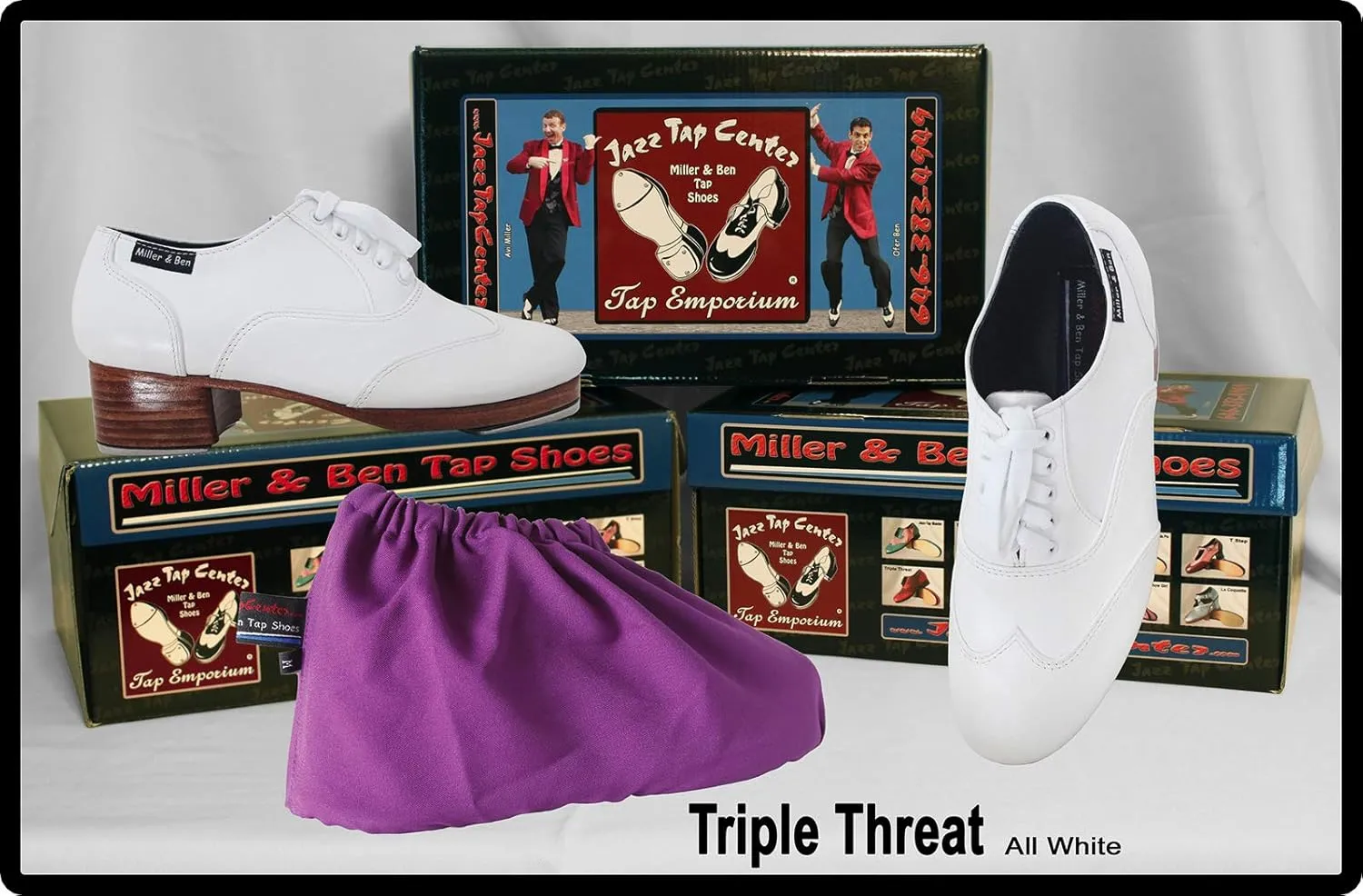 Miller & Ben Tap Shoes; Triple Threat; All White Professional Tap Shoes