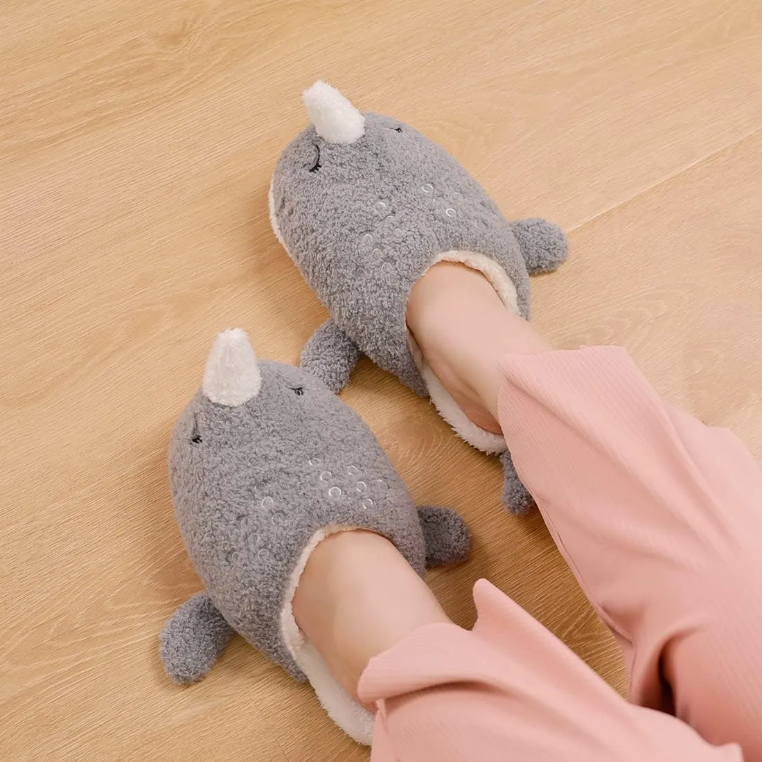 Millffy Whale Narwhal Floor Slippers - Soft House Slippers for Women, Electric USB Heated