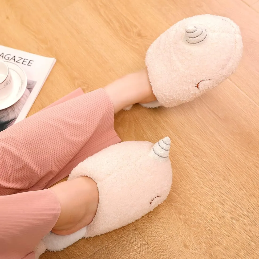 Millffy Whale Narwhal Floor Slippers - Soft House Slippers for Women, Electric USB Heated