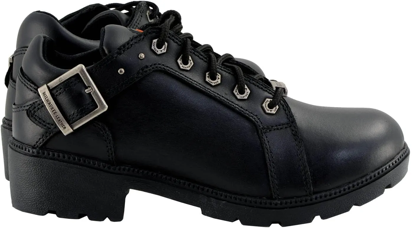 Milwaukee Leather MBL9311 Women's Black Leather Lace-Up Motorcycle Riding Shoes with Anti-Slip Outsole - 8.5