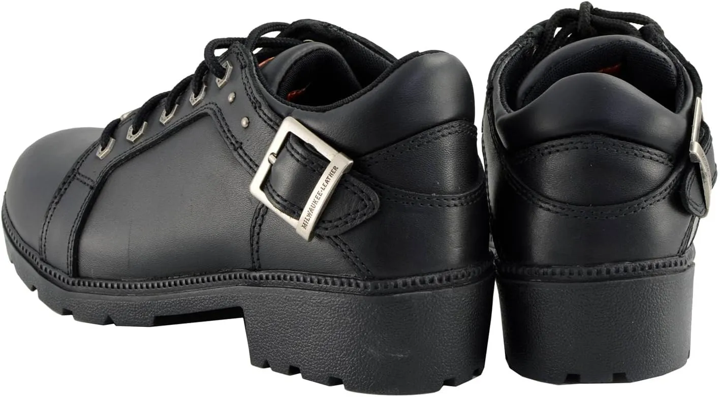 Milwaukee Leather MBL9311 Women's Black Leather Lace-Up Motorcycle Riding Shoes with Anti-Slip Outsole - 8.5