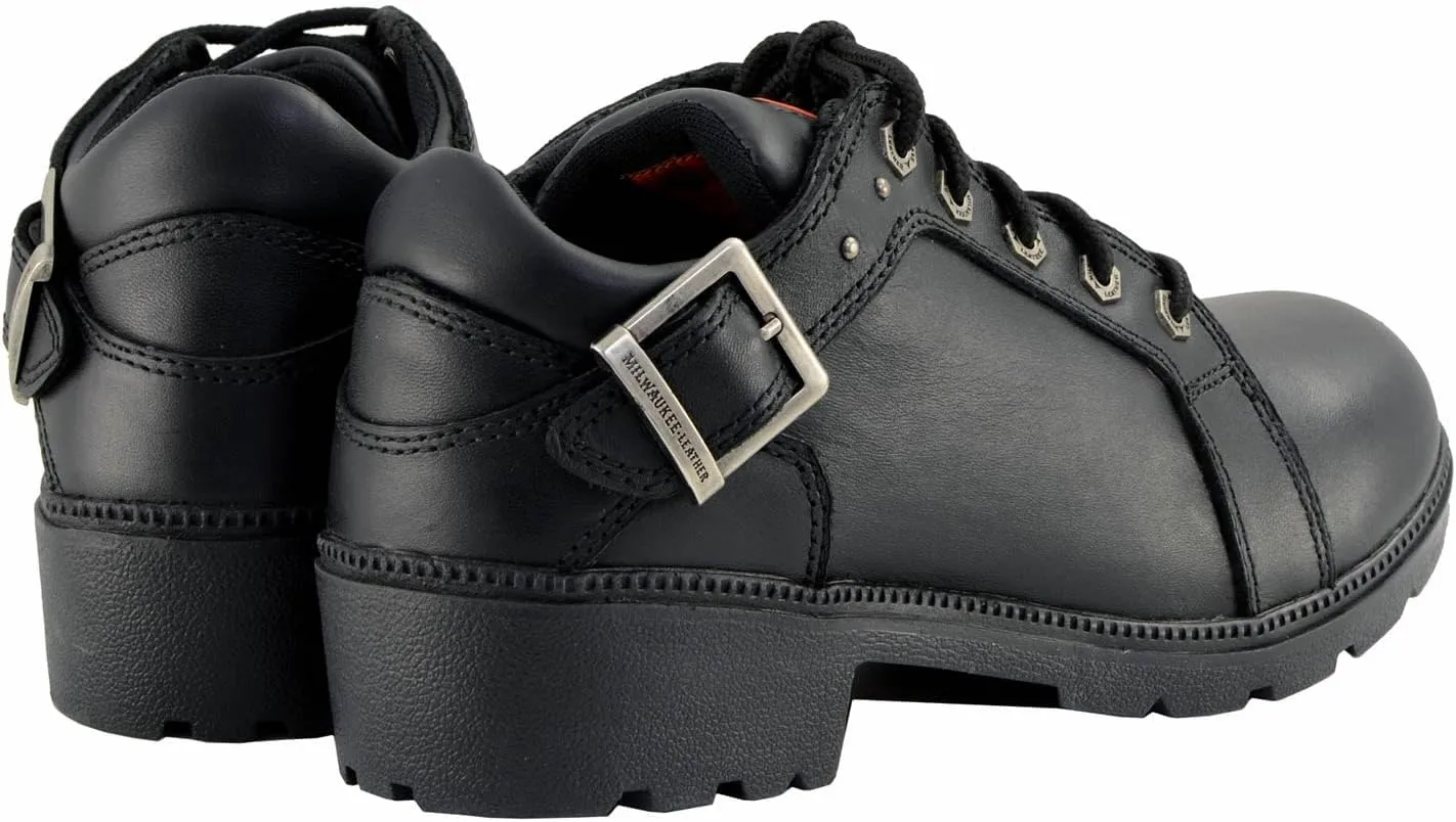 Milwaukee Leather MBL9311 Women's Black Leather Lace-Up Motorcycle Riding Shoes with Anti-Slip Outsole - 8.5