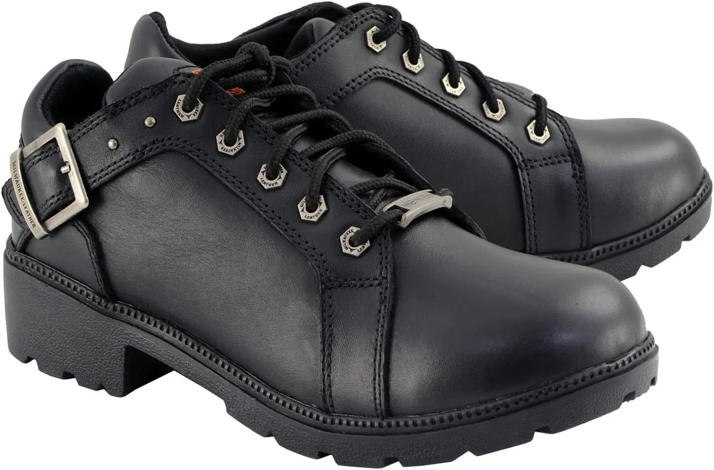Milwaukee Leather MBL9311 Women's Black Leather Lace-Up Motorcycle Riding Shoes with Anti-Slip Outsole - 8.5