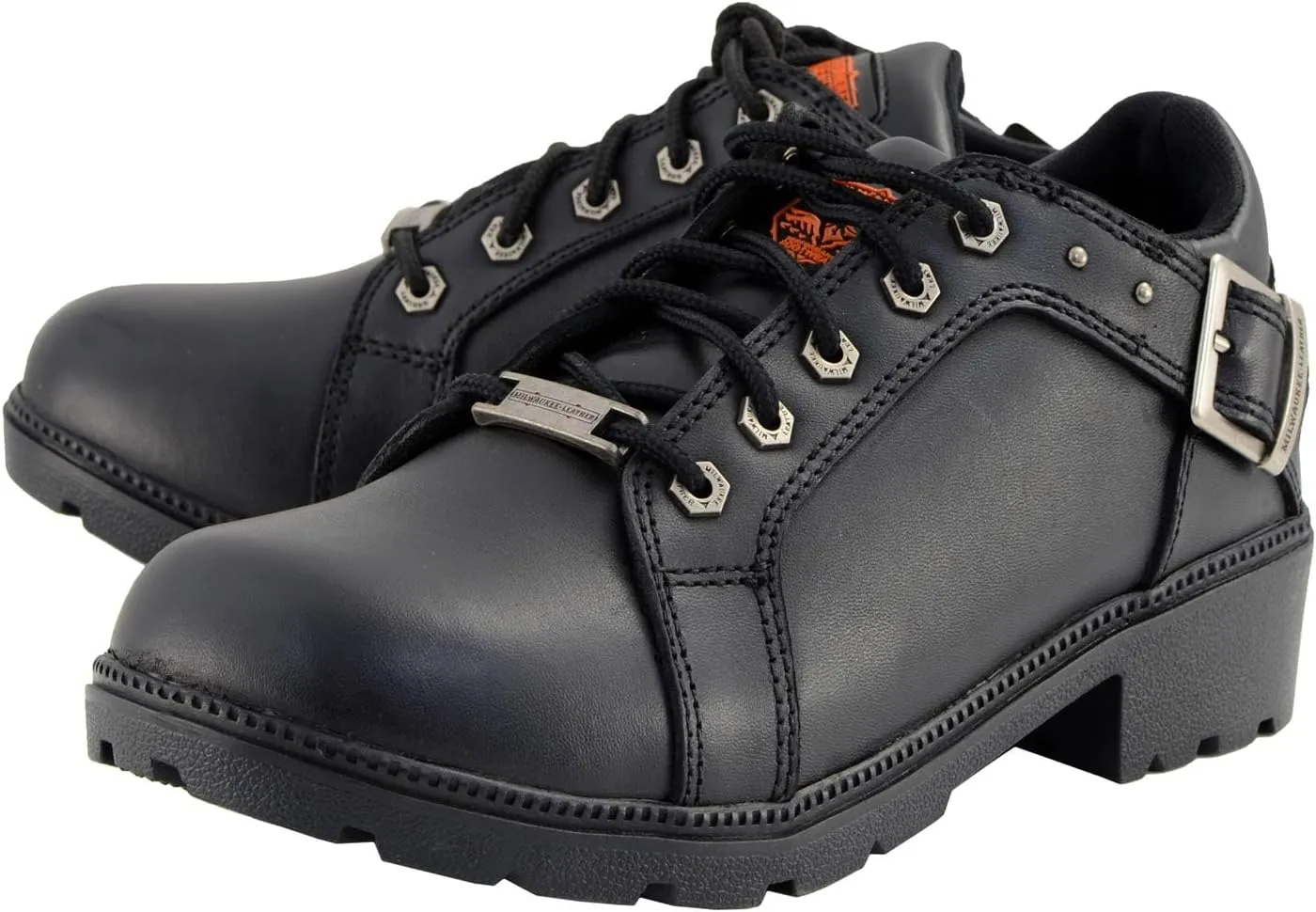 Milwaukee Leather MBL9311 Women's Black Leather Lace-Up Motorcycle Riding Shoes with Anti-Slip Outsole - 8.5