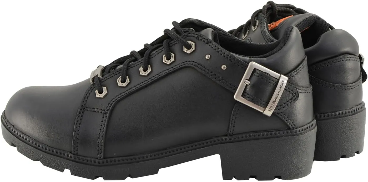 Milwaukee Leather MBL9311 Women's Black Leather Lace-Up Motorcycle Riding Shoes with Anti-Slip Outsole - 8.5