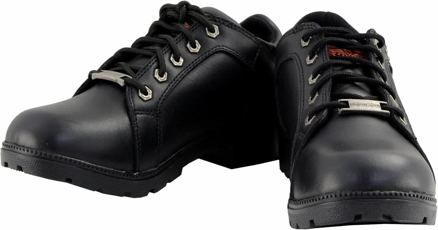 Milwaukee Leather MBL9311 Women's Black Leather Lace-Up Motorcycle Riding Shoes with Anti-Slip Outsole - 8.5
