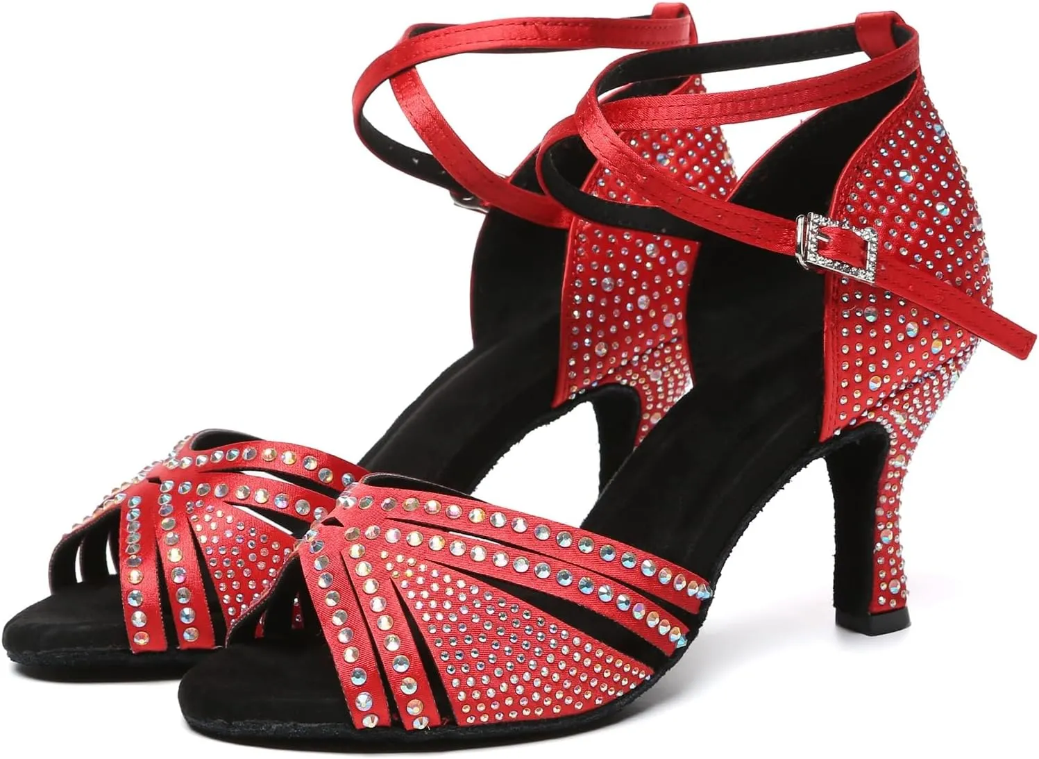 Minishion Dancing Heels for Women with Rhinestones Ankle Strap Wedding Formal Sandals Shoes