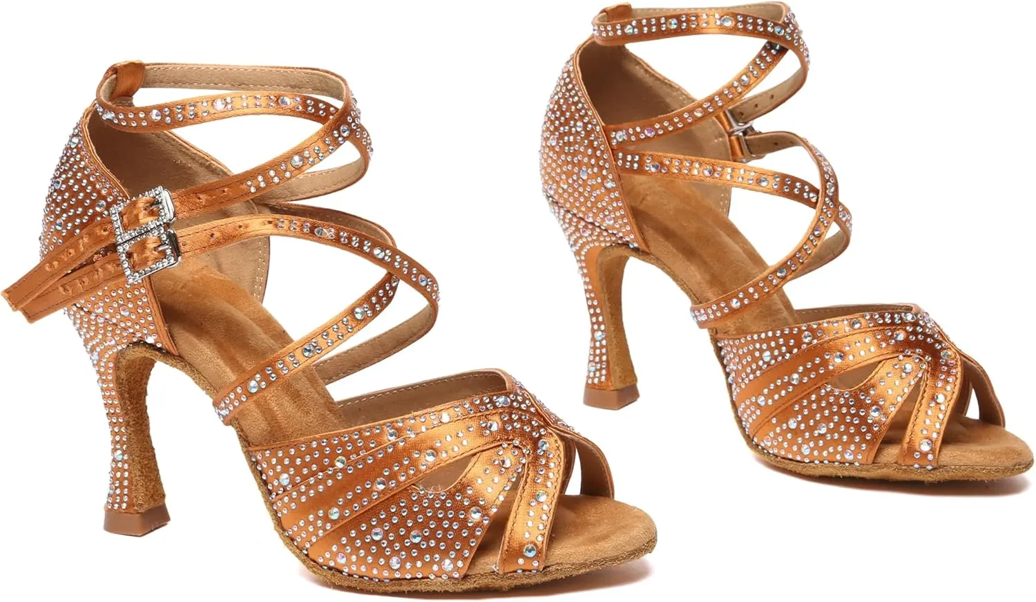 Minishion Dancing Heels for Women with Rhinestones Ankle Strap Wedding Formal Sandals Shoes
