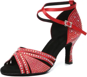 Minishion Dancing Heels for Women with Rhinestones Ankle Strap Wedding Formal Sandals Shoes