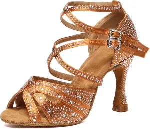 Minishion Dancing Heels for Women with Rhinestones Ankle Strap Wedding Formal Sandals Shoes