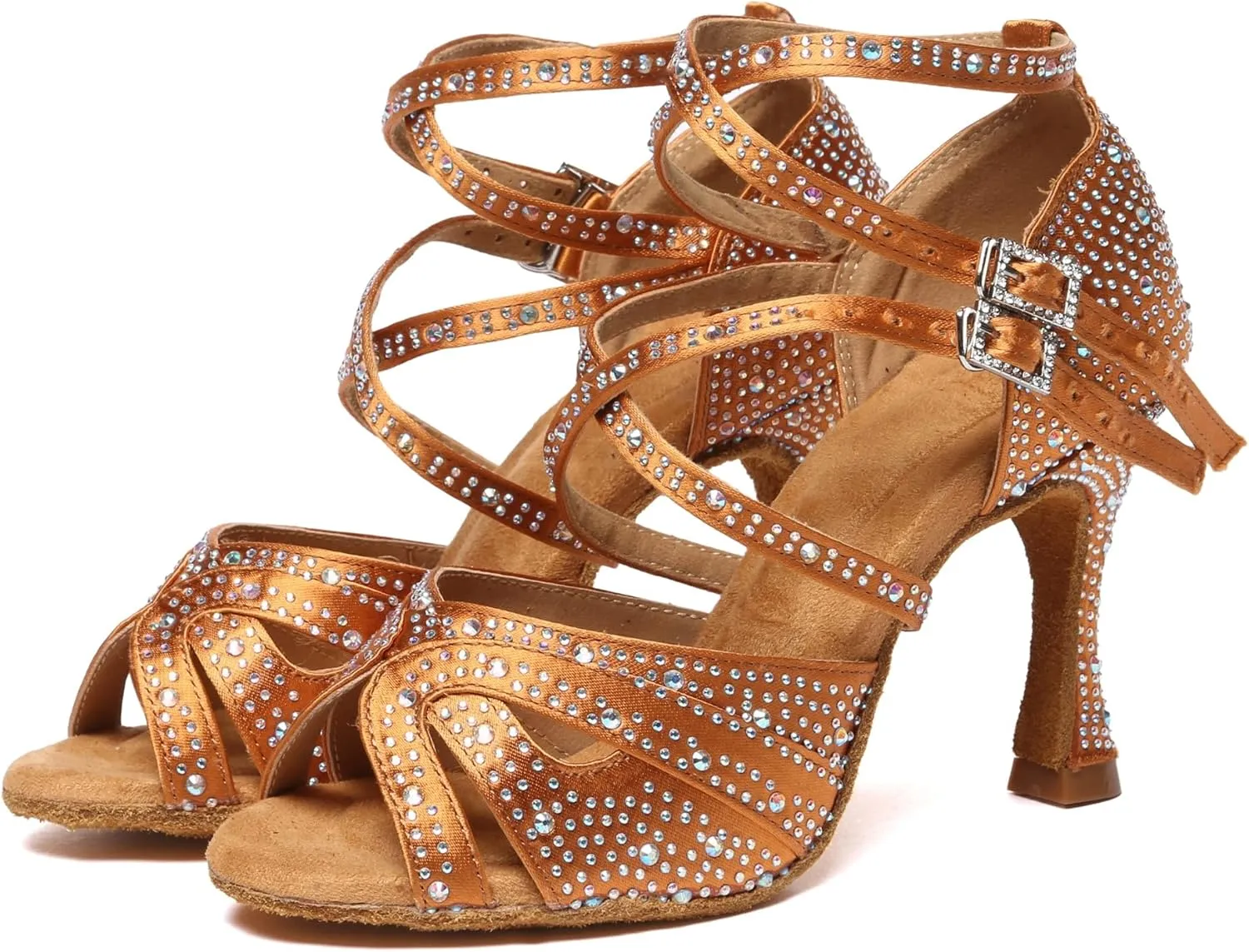 Minishion Dancing Heels for Women with Rhinestones Ankle Strap Wedding Formal Sandals Shoes