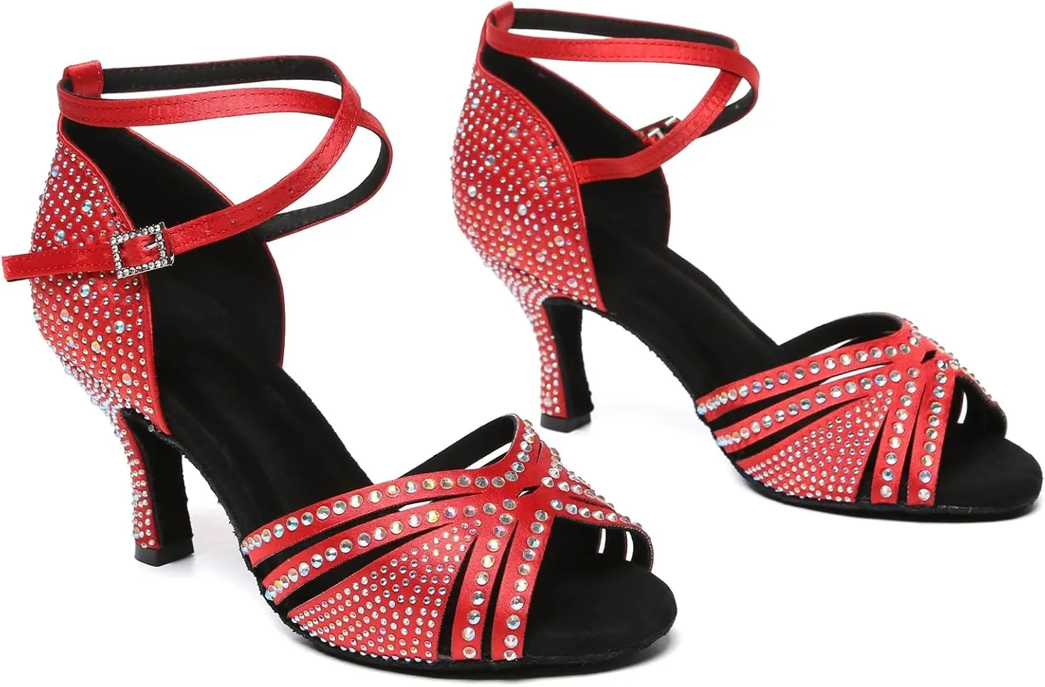 Minishion Dancing Heels for Women with Rhinestones Ankle Strap Wedding Formal Sandals Shoes