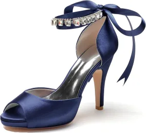 Minishion Formal Shoes for Women with Platform Ankle Chain Evening Prom Sandals with Ribbon BR103