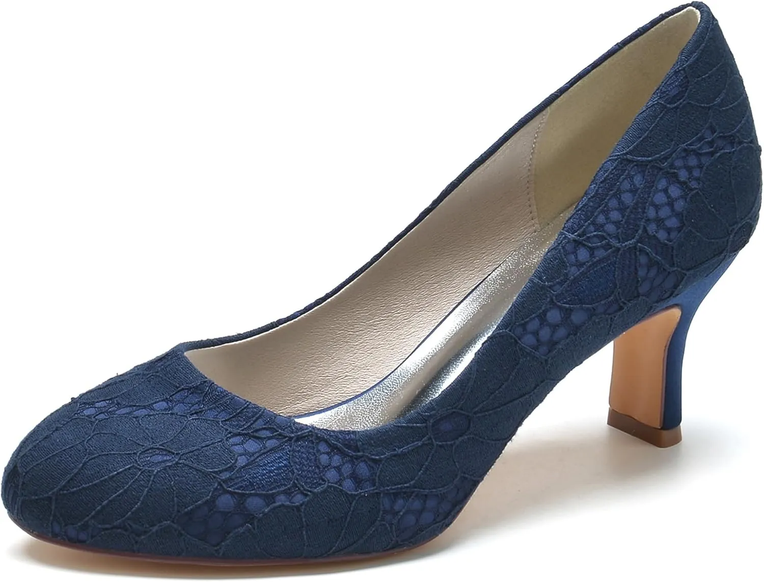 Minishion Ladies Wedding Dress Shoes Slip on Floral Lace Evening Formal Pumps BR115