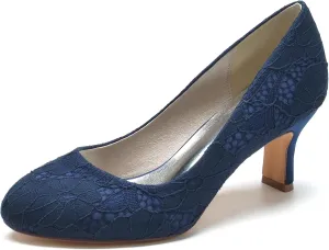Minishion Ladies Wedding Dress Shoes Slip on Floral Lace Evening Formal Pumps BR115
