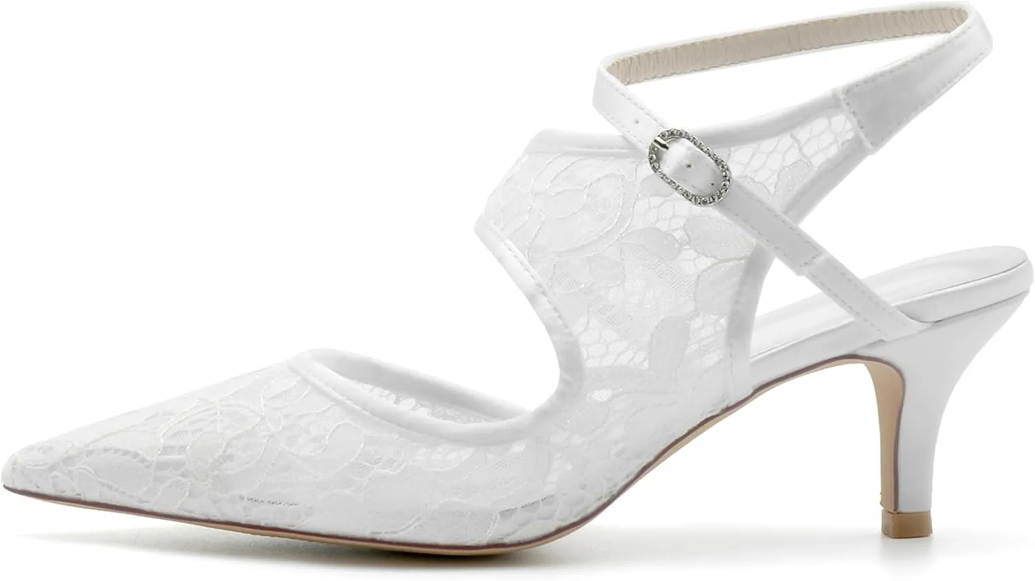 Minishion Wedding Dress Shoes for Women Lace Slingback Low Heel Prom Formal Pumps Mules BR049