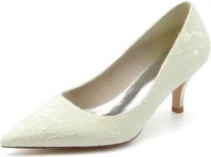 Minishion Wedding Shoes for Women Bridesmaid Slip on Lace Formal Prom Pumps BR050