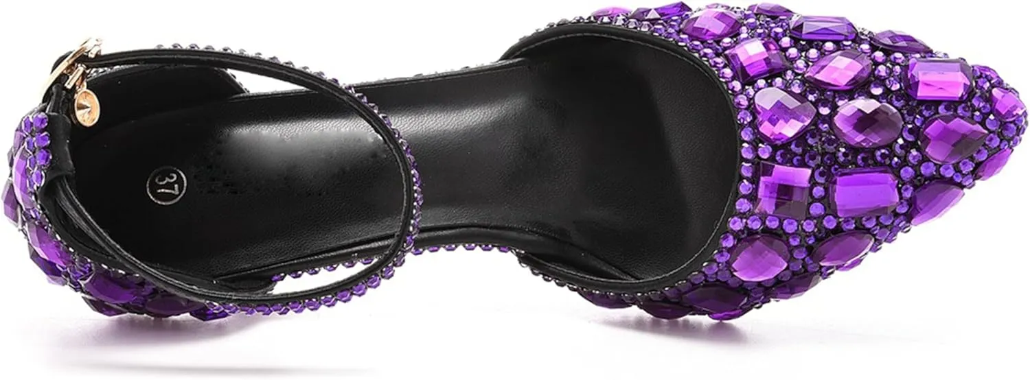 Minishion Womens Ankle Strap Wedding Shoes with Rhinestones Evening Formal Pumps