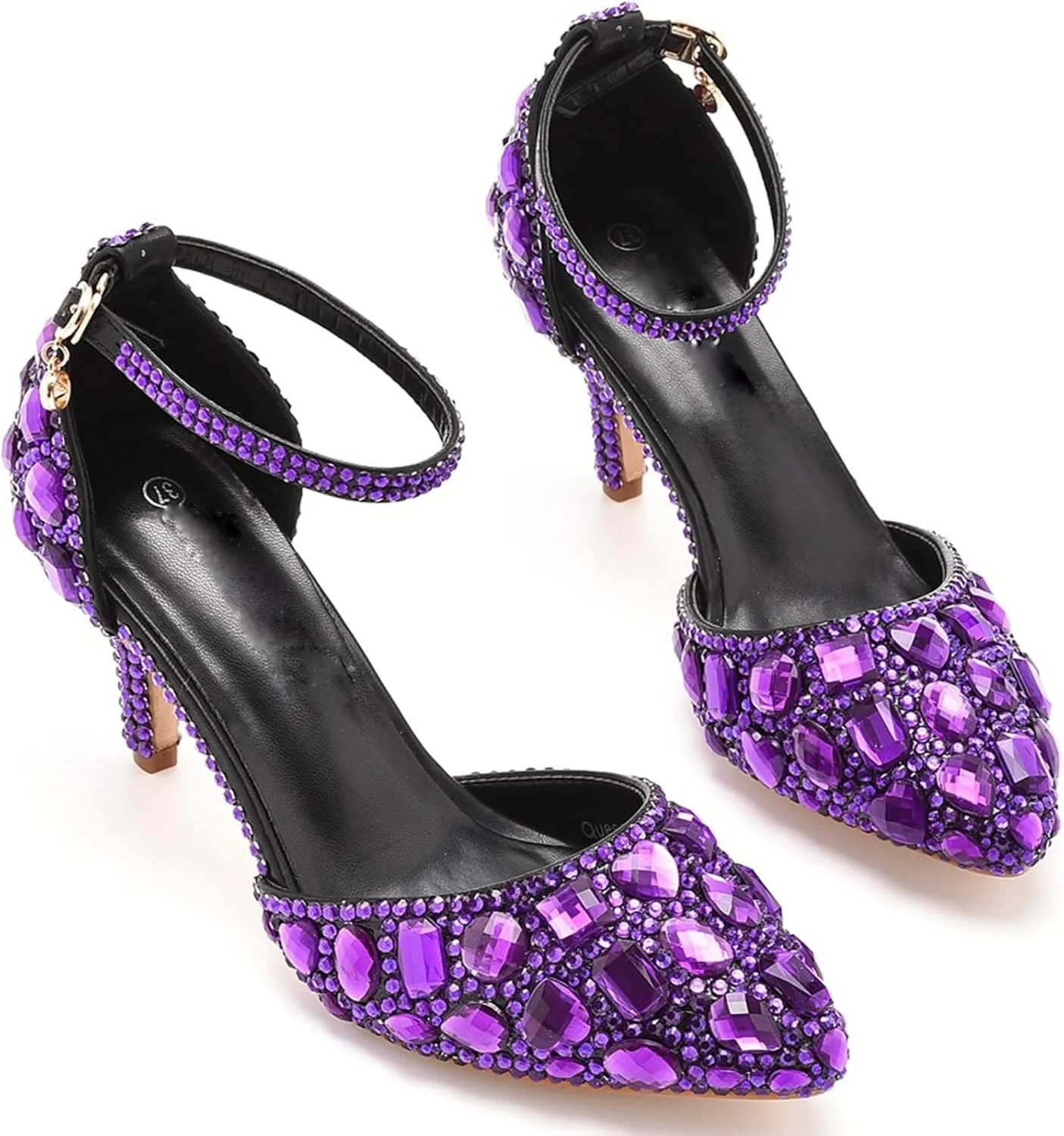 Minishion Womens Ankle Strap Wedding Shoes with Rhinestones Evening Formal Pumps