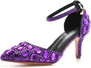 Minishion Womens Ankle Strap Wedding Shoes with Rhinestones Evening Formal Pumps