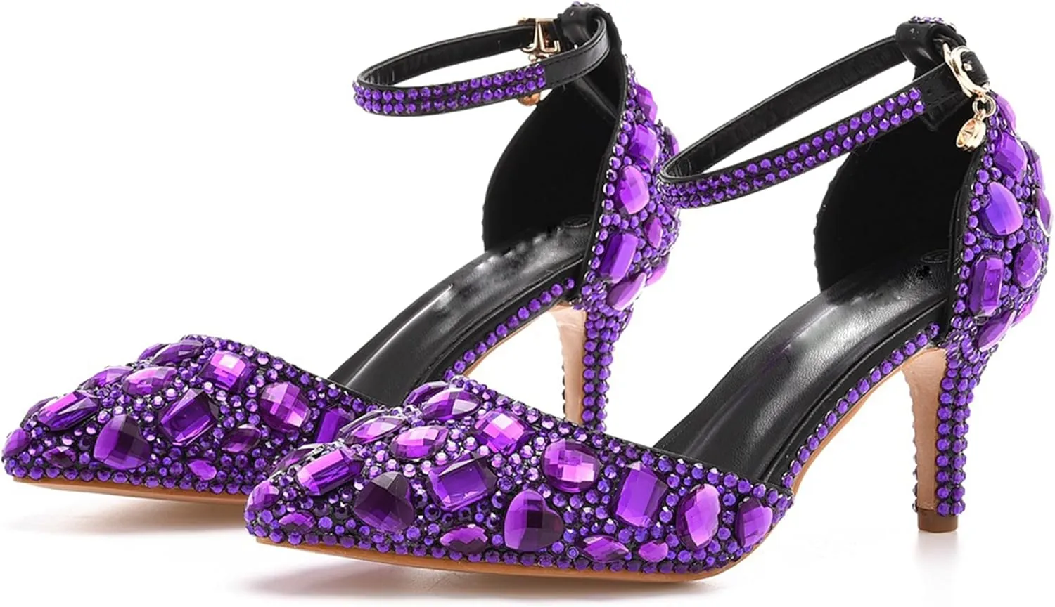 Minishion Womens Ankle Strap Wedding Shoes with Rhinestones Evening Formal Pumps