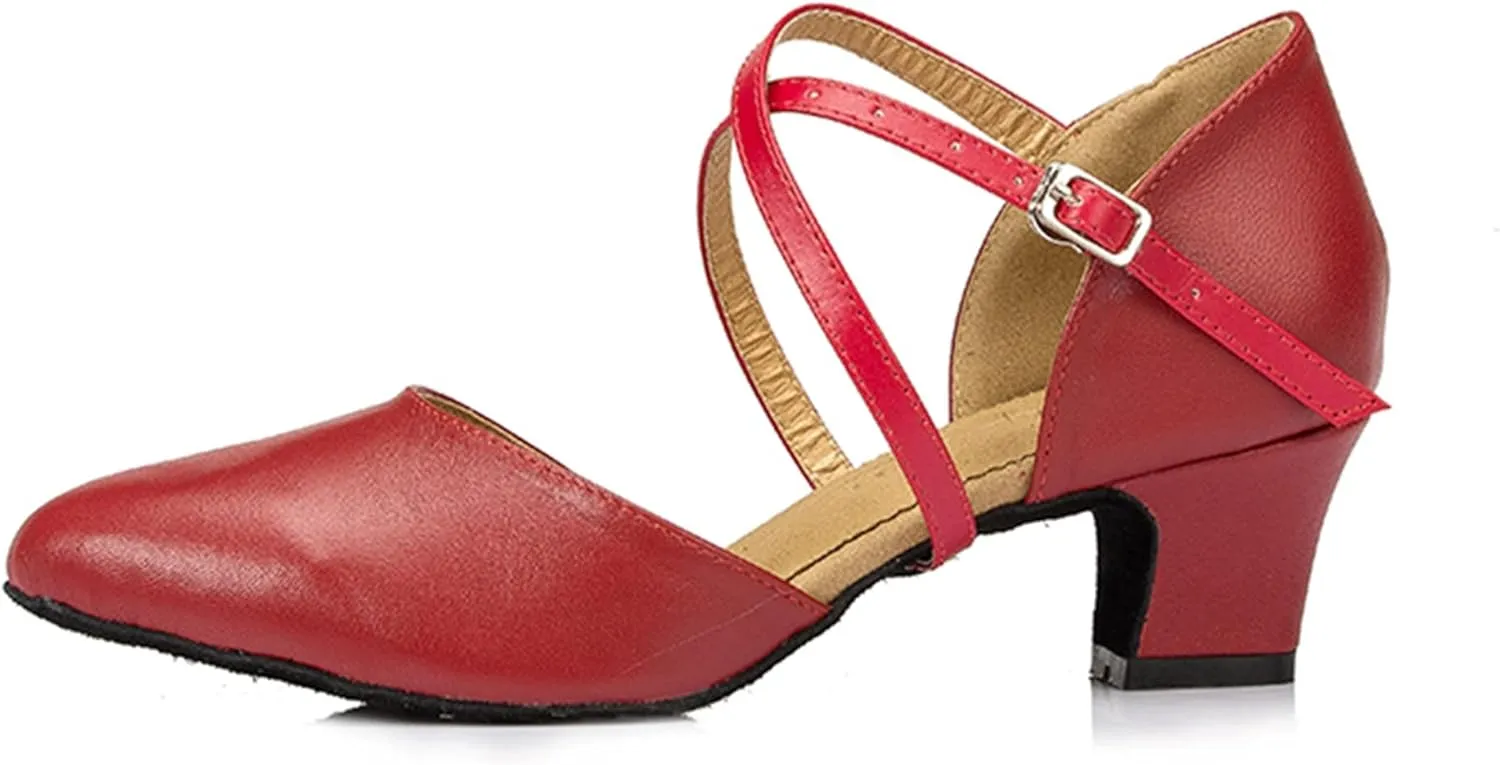 Minishion Women's Closed Toe Dance Shoes Ankle Strap Formal Party Evening Pumps