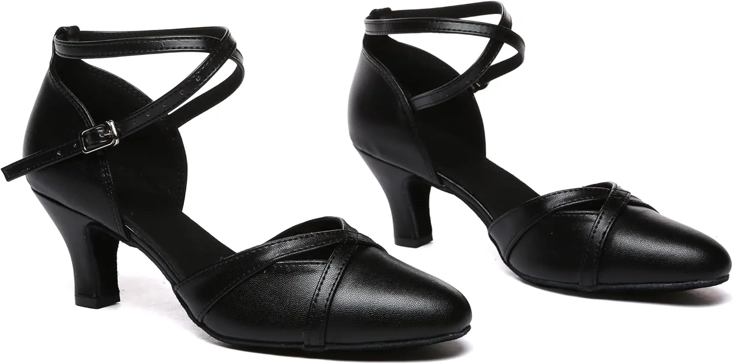 Minishion Women's Closed Toe Dance Shoes Ankle Strap Formal Party Evening Pumps